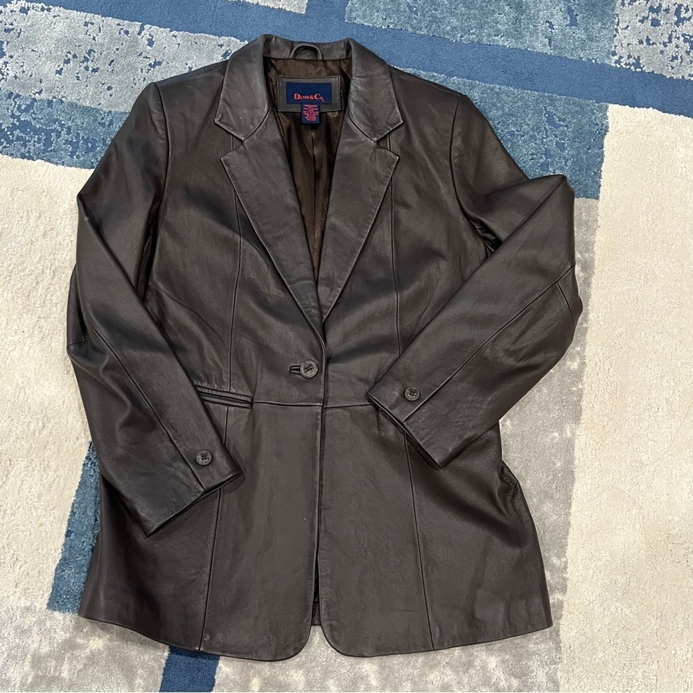 Denim & Co. 100% Leather Mens Blazer Jacket Medium Brown Classic Style